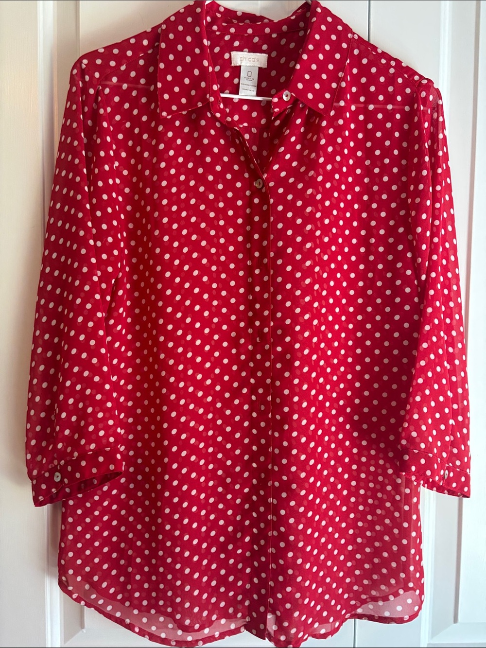 Chico's Bright Red Polka Dot Button-Down Shirt Size 0